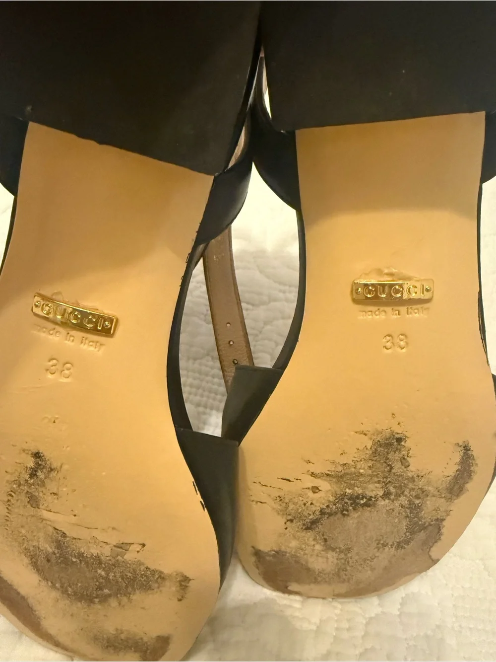 Gucci Black Leather Horsebit Open-Toe Slingback Sandals